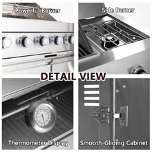 RGWYGCG Outdoor Kitchen Grill, Stainless Steel 4-Burner Propane Gas Grill with Rotisserie Kit, Heavy Duty Outdoor Kitchen Grilling Station with Storage Drawers, for Patio, Poolside