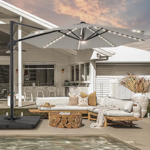 132'' Lighted Cantilever Umbrella with Crank Lift Counter Weights Included