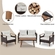YWMLFZ 4-Piece Garden Furniture, Patio Seating Set, PE Rattan Outdoor Sofa, Wood Table and Legs