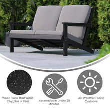 Flash Furniture Poly Resin Adirondack Loveseat, Black/Charcoal Cushions