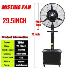 25" / 29" Black Pedestal Fan Commercial Fan with Water Spray Misting Fan, 90° Oscillating Industrial Fan 3 Speed 42L Water Tank 320W/380W (Size : 29")