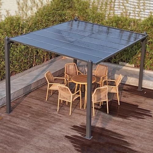 Outdoor Lean Hardtop Gazebo, Wall Mounted Patio Hardtop Pergola, Waterproof and Sun-Resistant, Aluminum Frame Hard Top Heavy Duty Awnings for Lawn, Garden
