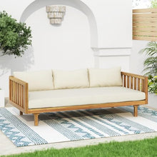 Merax Outdoor Patio 3-Seat Sofa and Round Coffee Table, Beige +Teak