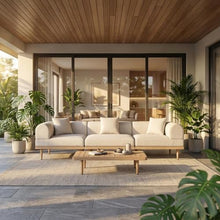 Outdoor Escape Beige Fabric 3-Piece Outdoor Modular Sofa Set with Cushions, Contemporary Style, Comfortable Seat and Arm Height, Durable Construction