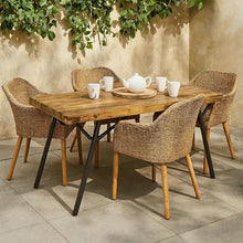 Benzara Patio Coffee Table, Slatted Top, Brown Iron, 50 Inch Teak Brown Acacia