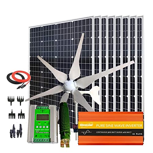 1300W 24V Wind Solar Kit: 400W Wind Turbine Generator + 8pcs 120W Monocrystalline Solar Panel + 3000W Pure Since Wave Inverter(Peak 6000W)+Accessories