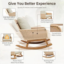 Christopher Knight Home Nadine Patio Rocking Chairs Set of 2, Wicker Rocker, Wood Rocking Chair, PE Rattan Wick Chair, Rocking Chair with Cushions, Comfort Wicker Rocker for Backyard Balcony, Beige