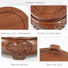 HGIYA Bonsai base Retro Crafts Wooden Display Stand Teapot Table Round Planter,with Relief Sulpture Rosewood Racks Pot