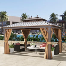DWVO 10x12ft Hardtop Gazebo with Nettings and Curtains Bronze