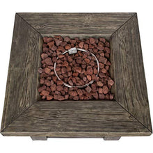 Shine Company Merida 34.75 in Square 50,000 BTU Outdoor Glass Fiber Reinforced Concrete Propane Gas Fire Pit Table w/GFRC Tabletop, Stainless Steel Burner, Lava Rocks, Natural Wood Look - Gray