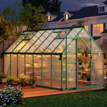 SLEKVERSA 8x14 FT Outdoor Greenhouse, Polycarbonate Greenhouse with Roof Vent and Ground Nails, Aluminum Large Walk-in Green House w/Lockable Push Door for Outside Garden Backyard (Green, 8x14 FT)