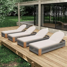 Christopher Knight Home Daskz Outdoor Chaise Lounge Chair Set of 4, Patio Outdoor Acacia Wood Chaise Lounge, Adjustable Backrest Poolside Beach Yard Recliner Chair, Rope Design, 79.5'', Teak+Gray
