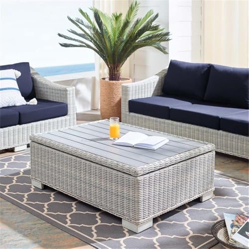 Afuera Living 45" Outdoor Coffee Table, Light Gray Synthetic Rattan, 15" H x 45" W x 31" D, Powder-Coated Aluminum Frame, UV and Water Resistant, Modern Patio Furniture for Backyard, Porch, Balcony