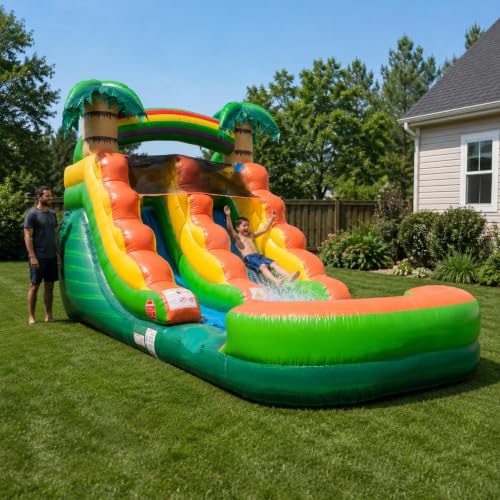 Pogo Bounce House 12FT Inflatable Water Slide with Blower, Tropical Jungle