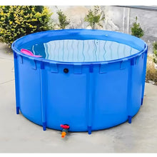 Zfmnoyev Round Canvas Thicken Fish Pond, Ground Swimming Pools, Aquarium Pool Pond with Drain Valve, Fold Portable Fish and Shrimp Water Tank, for Koi Culture Agricultural Irrigation ﻿(1.8x1m-2.5t)