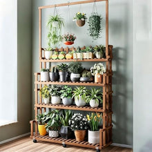 ARTUNV Hanging Ladder Plant Stand 4 Tier, Adjustable Flower Shelf with Rod