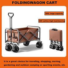 Collapsible Wagon Cart 150L Large Capacity Garden Cart with Rotatable Rubber Wheels and Brake, Portable 600D Oxford Cloth Trolley with Adjustable Handle & Net Pocket,A