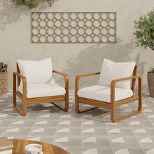 Christopher Knight Home Lewen Acacia Wood Lounge Chair Outdoor Set of 2 with Removable Cushion, Wooden Patio Accent Chair, Patio Garden Comfy Reading Chair, Teak+Beige