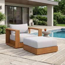 Outdoor Escape Gray 2-Piece Acacia Wood Armchair and Ottoman Set, Weatherproof Patio Furniture for Garden, Porch, Backyard