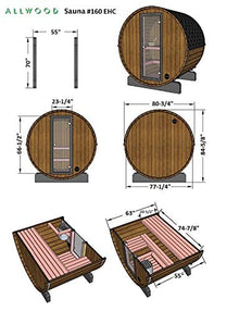 Allwood Outdoor/Indoor 3 Person Barrel Sauna #160-EHC with 3.0 kW UL Certified Electric Heater.