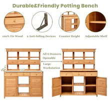 Roomfitters 66 Inch Tall Garden Potting Bench with Hutch and 6 Drawers, Fir Wood Storage Workstation, Natural