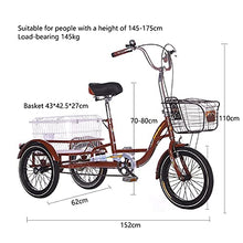FGVDJ Adult Tricycle 16" Trike Cruiser Bike 1 Speed Cargo Cycling with Light & Basket Brown