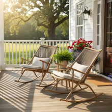 Christopher Knight Home Ilumia Set of 2 Iron Frame in Maple Finish Rocking Chair Outdoor, Patio PE Rattan Backrest Rocker Chair with Cushions, Comfort Wicker Rocker for Backyard Balcony, Gray + Maple