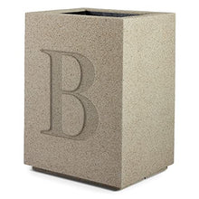 PolyStone Monogram B Tall Modern Outdoor Planter, 23" W x 18" D x 30" H – Lightweight Weather Resistant Vertical Planter for Patio, Entryway & Indoor Décor, Beige