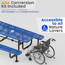 OUTTANS Commercial Metal Picnic Table (Blue, 8' Rectangular)