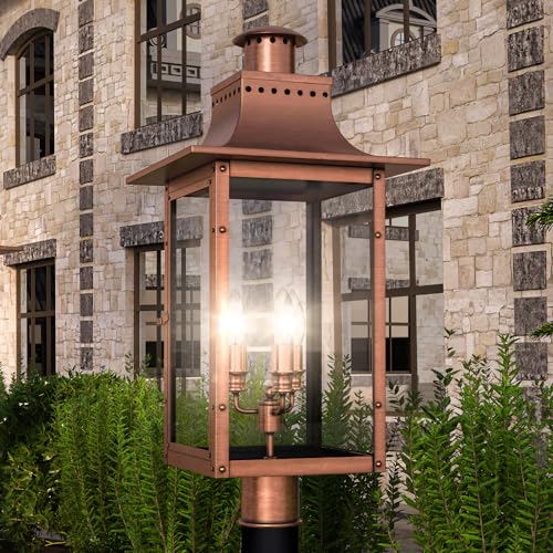 Urban Ambiance Luxury Antique Outdoor Post/Pier Light, Large Size: 26" H x 12" W, with French Country Style Elements, Rustic Copper Finish, UQL1410, Longview Collection