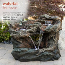 Alpine Corporation WIN924 30" Outdoor 3-Tier Rock Waterfall Fountain with LED Lights, Natural Stone Look, Perfect Garden Water Feature for Patios, Yards, and Landscapes, Gray
