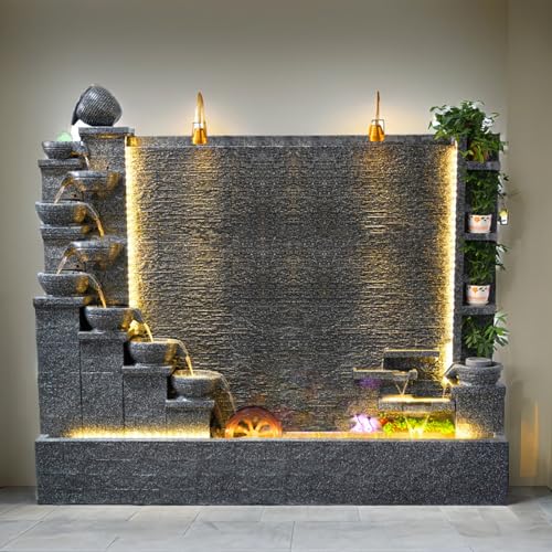 Large Outdoor Rockery Fountain Retro Yard Garden Home Villa Decoration Large Fountain Waterfall Concrete Fountains Housewarming Gift(6.6 ft high)