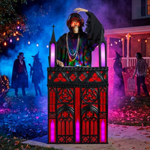 JOYIN 6ft Halloween Animatronic DJ Reaper Decorations, Outdoor Life-Size Gothic Skeleton DJ, RGB Lights & Motion Activated Head, Creepy Halloween Decor for Yard Garden Lawn
