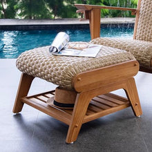 Cambridge Casual Camden Teak Outdoor Ottoman Beige – Quick-Dry Cushion, Padded Woven Seat, Rustic Wicker Accent, Water-Resistant Patio Cover, All-Weather Footrest for Porch, Deck, or Garden