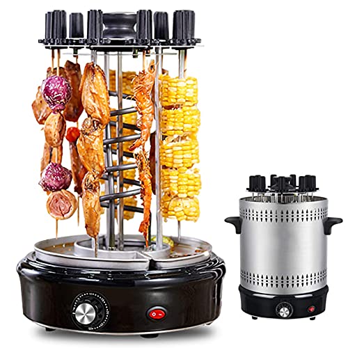 Dntum Electric BBQ Machine, Vertical Grill Stainless Steel Barbecue, 360° Automatic Rotating Rotisserie Grill Smoke Free Timer with 9 Steel Sticks