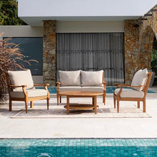 Cambridge Casual Venice Teak Wood Patio Conversation Set of 4 with Beige Cushion, Indonesian Teak Wood, Weather-Resistant Patio Furniture Set with Loveseat, 2 Club Chair, and Coffee Table