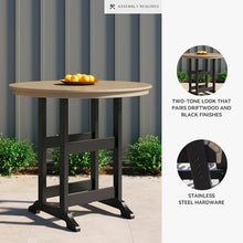 Signature Design by Ashley Fairen Trail Outdoor Bar Table, Durable Weather Resistant HDPE, with Umbrella Hole for Patio Dining, Black and Driftwood, 46 Inch Round