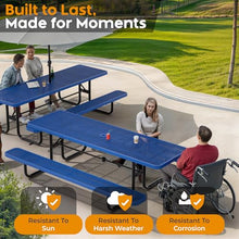OUTTANS Commercial Metal Picnic Table (Blue, 8' Rectangular)