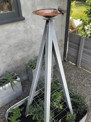 Modern Birdbath with Obelisk Trellis (Zinc, Large)