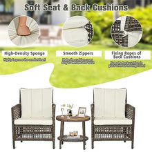 DUYHBAWRS 3PCS Patio Rattan Furniture Set Cushioned Sofas Wood Table Top W/Shelf