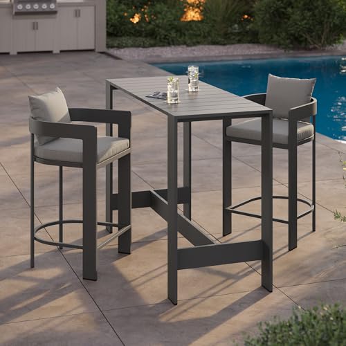 Modway Tahoe 3-Piece Outdoor Patio Bar Table Set in Gray
