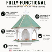 Large Octagon Wild Bird Feeder Solid Cellular PVC Verdigris Copper Roof Made in The USA (SF18V) (White, 4"x4" Mount)