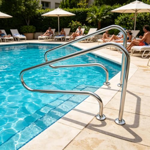 Pool Railing 304Stainless Steel Pool Handrail - Heavy Duty 220lbs,for Elderly & Kids,Pool Handrails for Inground Pool, Rustproof Humanized Swimming Pool Handrail
