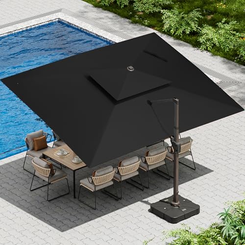 Ombrellon 10 X 13 FT Cantilever Patio Umbrella Outdoor with Lights & Base