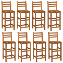 9 Piece Patio Bar Set Solid Wood Acacia Outdoor Dining Table with 8 Stools for Garden Patio Furniture Set for Terrace Backyard, 59.1 inch Rustic Wooden Bar Table with Footrest Oil Finished