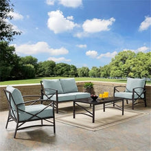 Afuera Living 4-Piece Outdoor Patio Sofa Set, Mist Green Cushions, Oil Rubbed Bronze Steel, Includes Loveseat, 2 Chairs, Coffee Table, Weatherproof Materials, UV-Fade Resistant, Seating for 4,