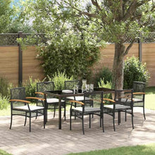 YNGBHFNOP Modern 7-Piece Garden Dining Set, Black Poly Rattan Outdoor Patio Furniture Set with Table and 6 Chairs, All-Weather Wicker for Terrace, Backyard, Poolside Dining and Entertaining
