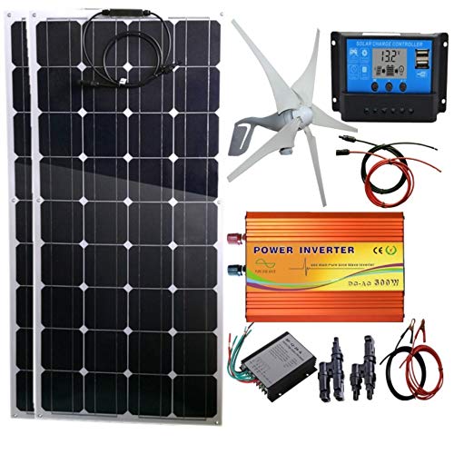 MDYHY 600W Wind-Solar Generator Kit: 400W Wind Turbine & 2PCS 100W Solar Panels &500W (Peak 1000w) &Controller for RV, Camping, Boat, Caravans, Motorhome