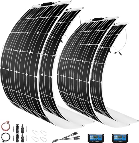 1600 Watt Solar Panel Kit, 4 × 400 Watt Flexible Solar Power Panel Photovoltaic Module with 40A Solar Charge Controller Monocrystalline Solar Panel for Camping Off Grid Battery Charging Boat