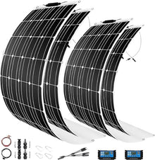 1600 Watt Solar Panel Kit, 4 × 400 Watt Flexible Solar Power Panel Photovoltaic Module with 40A Solar Charge Controller Monocrystalline Solar Panel for Camping Off Grid Battery Charging Boat
